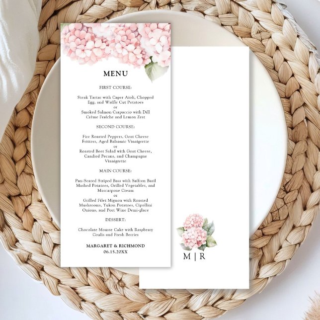 Blush Pink Hydrangea Elegant Floral Wedding Menu (Creator Uploaded)