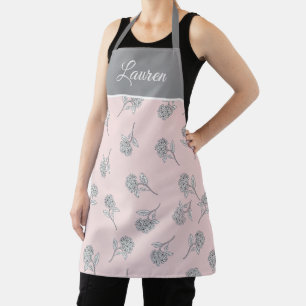 Blush Pink Hydrangea Floral Botanical Monogram Apron