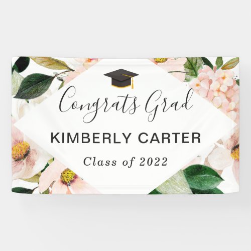 Blush Pink Hydrangea Floral Graduation Party Banner