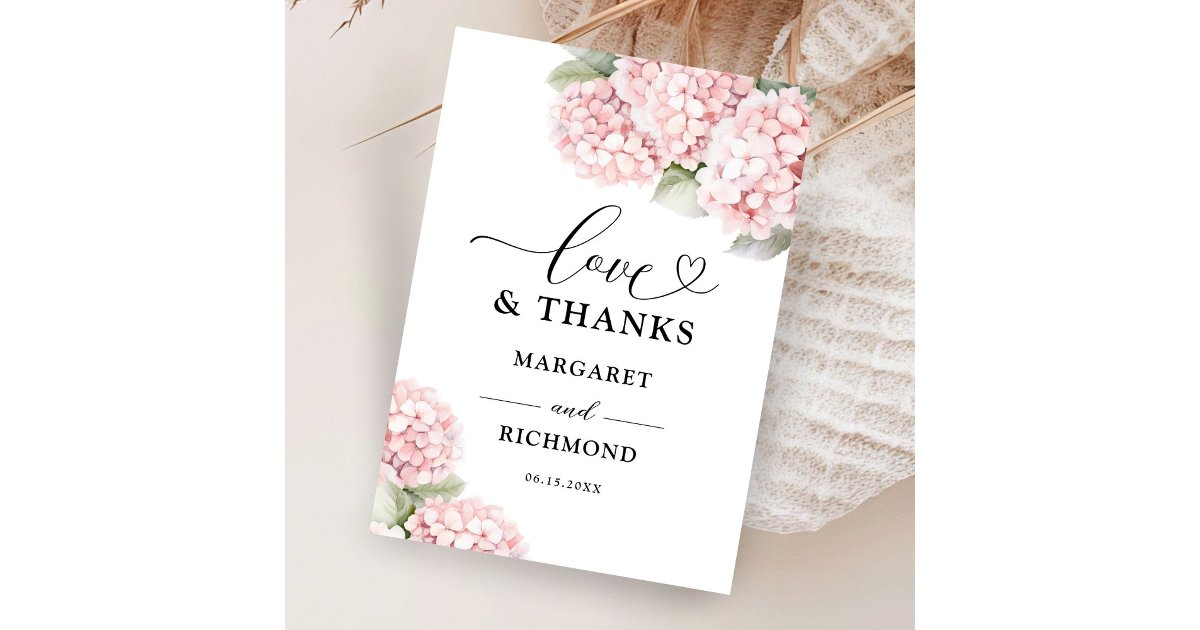 Blush Pink Hydrangea Floral Wedding Thank You Card | Zazzle