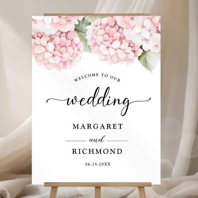 Blush Pink Hydrangea Floral Wedding Welcome Foam Board (Creator Uploaded)