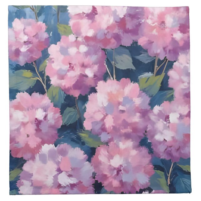 Blush Pink Hydrangeas Floral Cloth Napkin (Front)