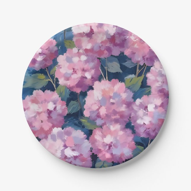 Blush Pink Hydrangeas Floral Paper Plates (Front)