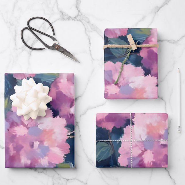 Blush Pink Hydrangeas Floral Wrapping Paper Sheets (Front)