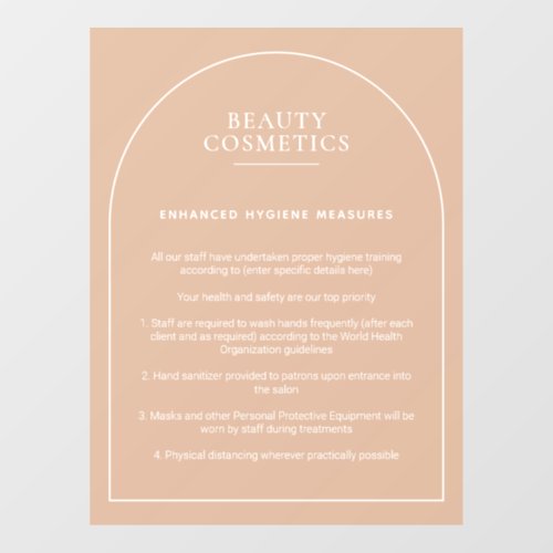 Blush Pink Hygiene Poster Beauty Makeup Business Window Cling