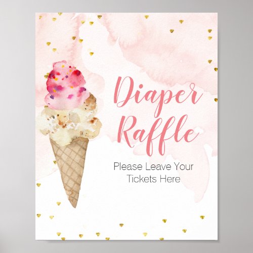 Blush Pink Ice Cream Babies Diaper Raffle Poster