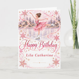 Blush Pink Ice Skating Birthday Card