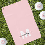 Blush Pink Initial Name Monogram Golf Towel<br><div class="desc">Create Your Own Personalized Custom Sage Green Modern Script Name Monogram Golf Towel. This chic, feminine golf towel features a stylish monogram design with a flat white initial on a soft sage green background and a classic black script name for a personalized touch. Printed on one side, this towel adds...</div>