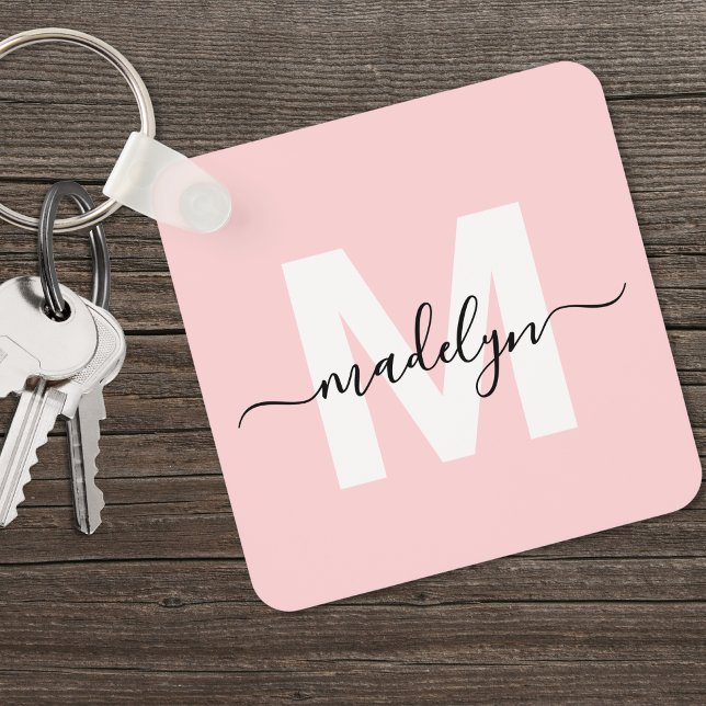 Blush Pink Initial Name Monogram Keychain (Blush Pink Initial Name Monogram keychain)