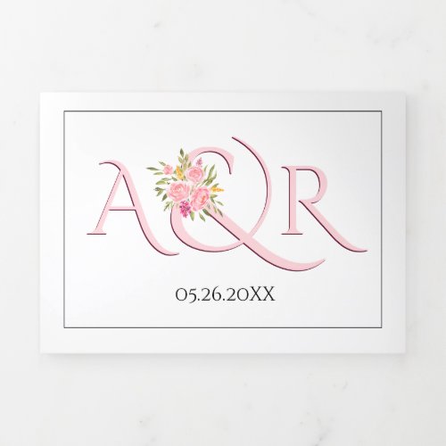 Blush pink initials ampersand pink roses wedding Tri_Fold invitation