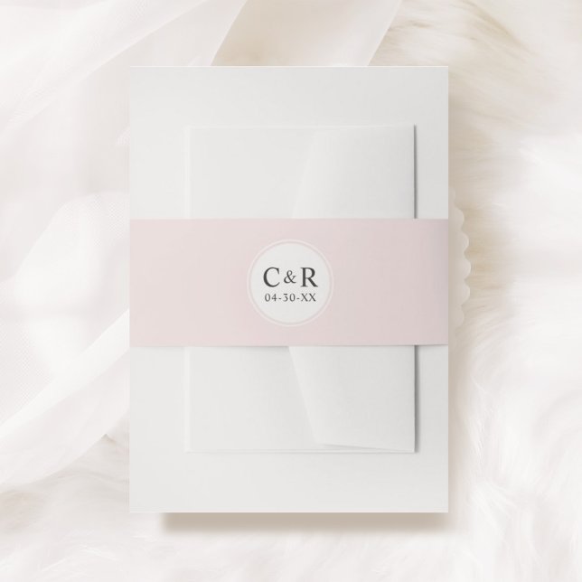 Blush Pink Initials Monogram Wedding Invitation Belly Band (Creator Uploaded)