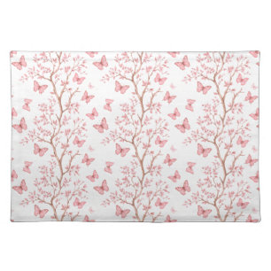 Blush Pink Ink Outlined Floral Cloth Placemat