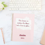 Blush pink inspirational quote 2026 planner<br><div class="desc">A soft blush pink background, with a white brush stroke. Inspiratiional, motivational Quote: The future is written by those who dare to plan. Personalize and add your name and a year.</div>