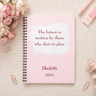 Blush pink inspirational quote goals notebook