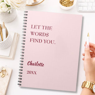 Blush pink inspirational quote writing notebook