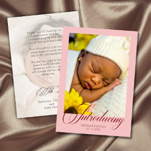 Blush Pink Introducing Photo Baby Shower Thank You Card