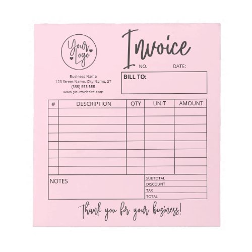 Blush Pink Invoice Bakery Salon Business Logo Notepad