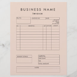 Blush Pink Invoice Small Business Supplies Letterhead