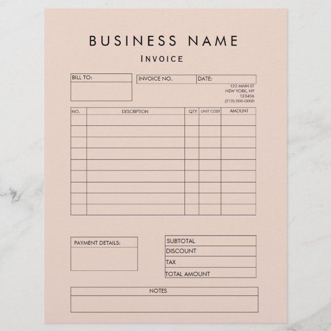 Blush Pink Invoice Small Business Supplies Letterhead (Front)
