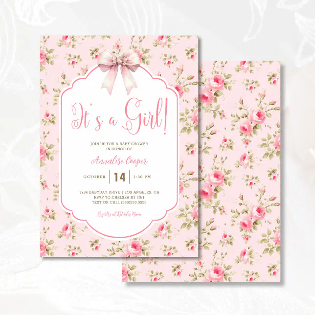 Blush Pink It's A Girl Baby Shower Invitation | Zazzle