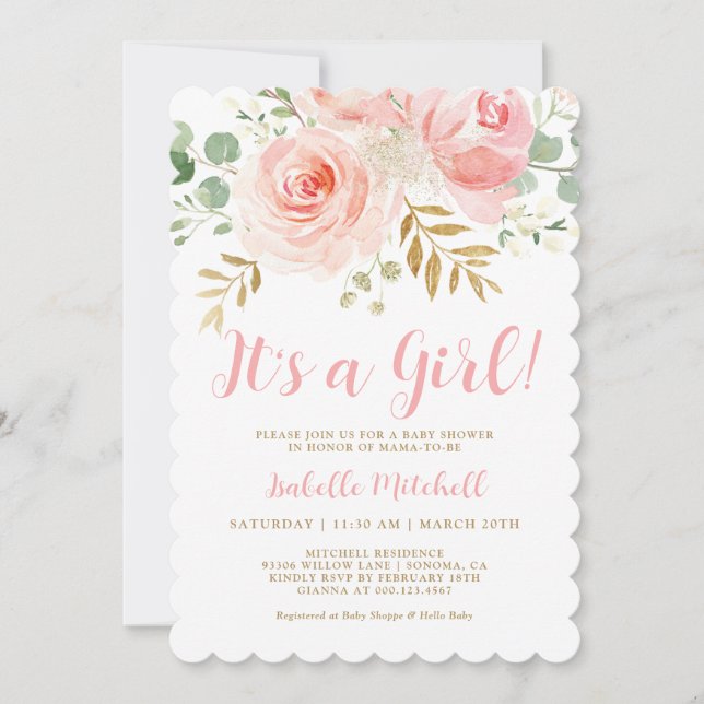 Blush Pink "It's a Girl!" Baby Shower Invitation (Front)