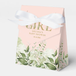 Blush Pink Its A Girl Greenery Gold Baby Shower Favor Boxes