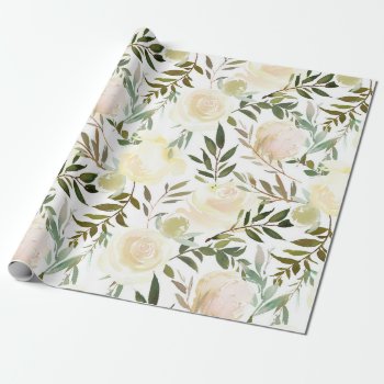 Blush Pink Ivory Beige Watercolor Floral Flowers Wrapping Paper by UniqueWeddingShop at Zazzle