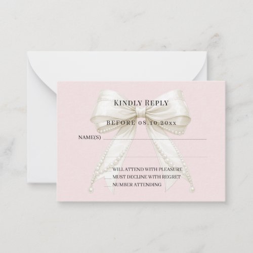 Blush pink ivory bow response RSVP Note Card