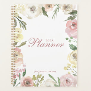 Blush Pink Ivory Floral Chic Personalized 2023 Planner