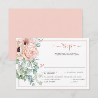 Blush Pink Ivory Floral Watercolor RSVP Card