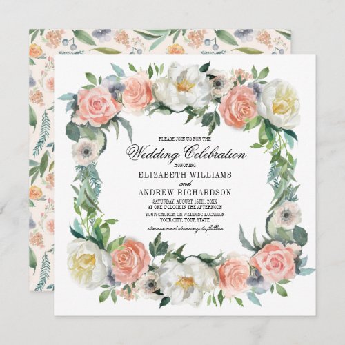 Blush Pink Ivory Floral Watercolor Wedding Invitation