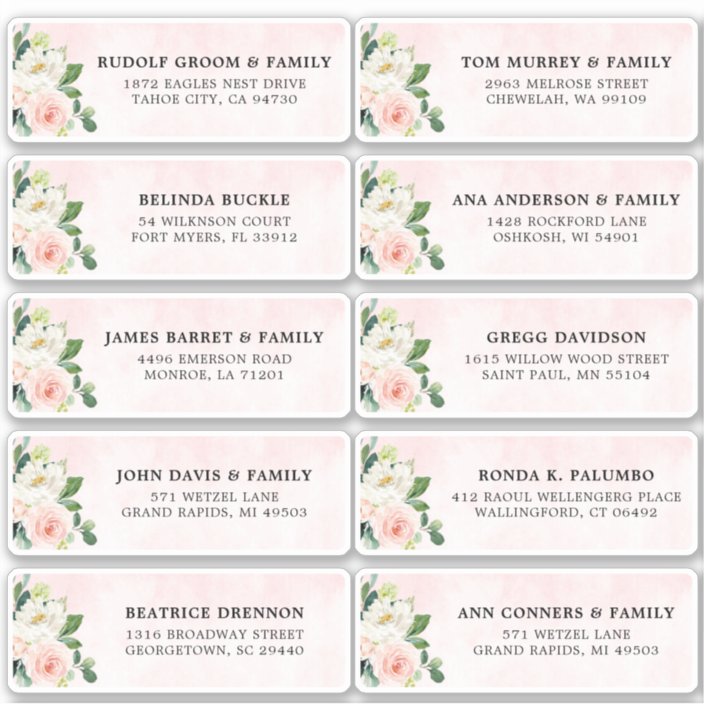 Blush Pink Ivory Floral Wedding Guest Address Sticker | Zazzle.com