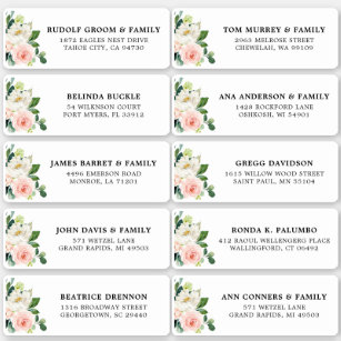 Blush Pink Ivory Floral Wedding Guest Address Sticker