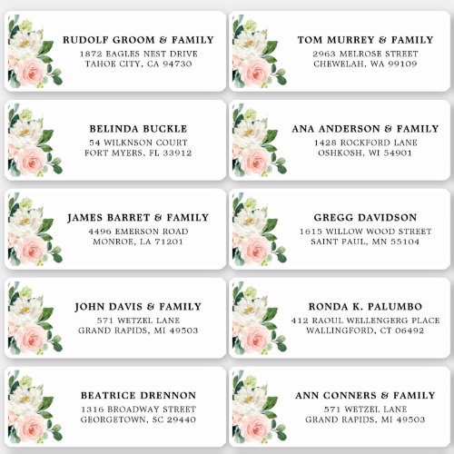 Blush Pink Ivory Floral Wedding Guest Address Sticker