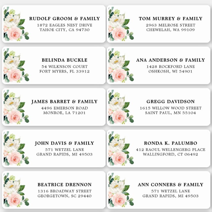 Blush Pink Ivory Floral Wedding Guest Address Sticker | Zazzle
