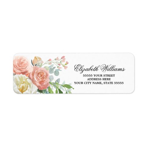  Blush Pink Ivory Floral Wedding Return Address Label