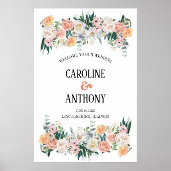 Blush Pink Ivory Floral Wedding Welcome Sign by YourWeddingDay at Zazzle