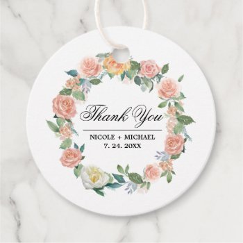 Blush Pink Ivory Floral Wreath Wedding Thank You  Favor Tags by YourWeddingDay at Zazzle