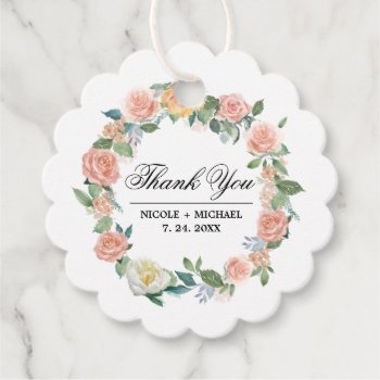Blush Pink Ivory Floral Wreath Wedding Thank You Favor Tags by YourWeddingDay at Zazzle