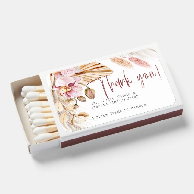 Blush Pink Ivory Pampas Grass Matchboxes (Front Open)