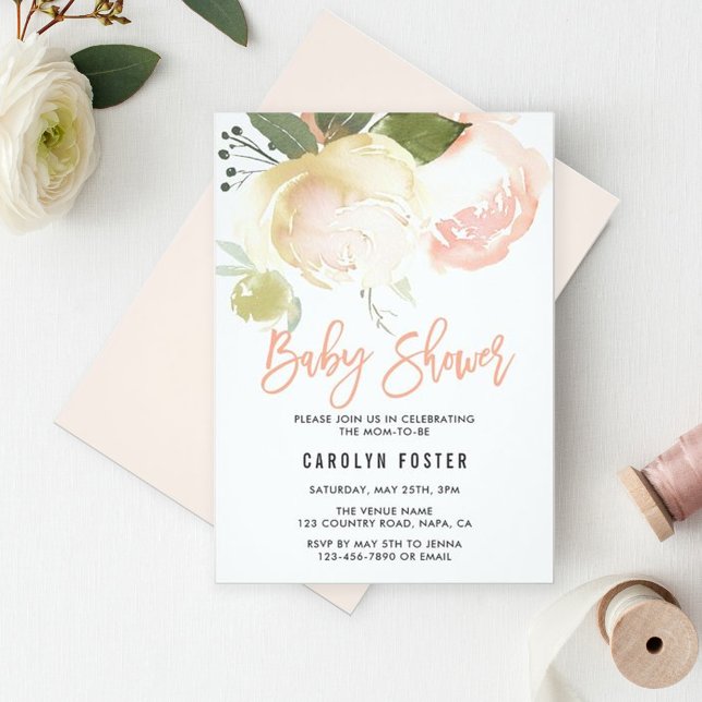 Blush Pink Ivory Peony Baby Shower Invitation (Creator Uploaded)