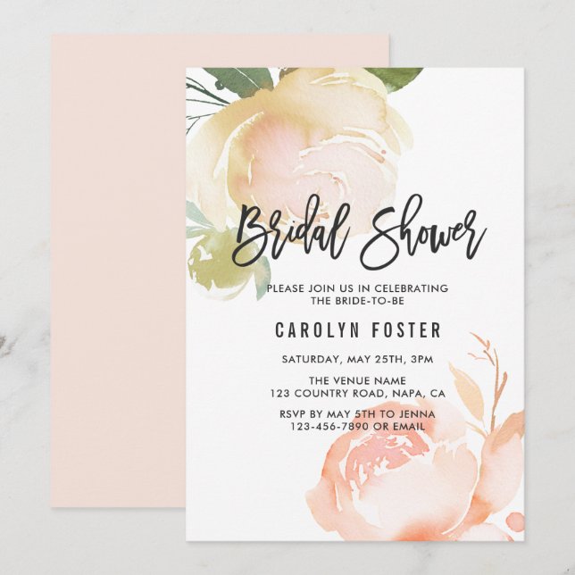 Blush Pink Ivory Peony Bridal Shower Invitation (Front/Back)