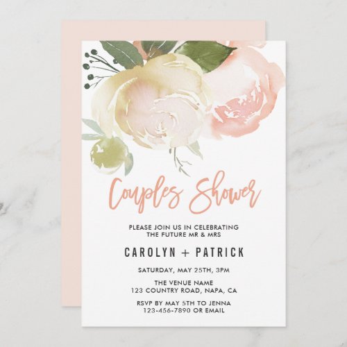 Blush Pink Ivory Peony Couples Shower Invitation