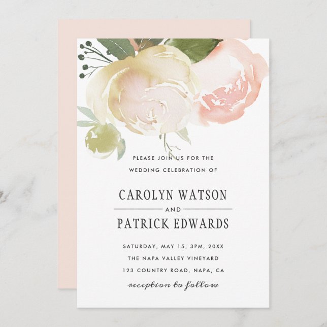 Blush Pink Ivory Peony Wedding Invitation (Front/Back)
