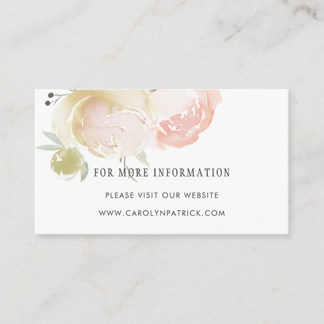 Blush Pink Ivory Peony Wedding More Info Enclosure Card (Front)