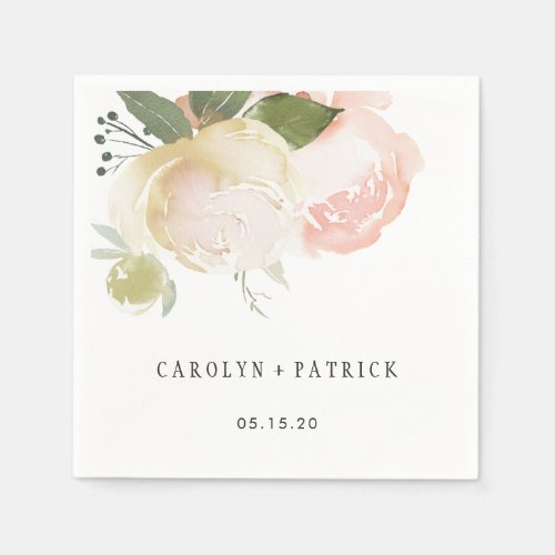 Blush Pink Ivory Peony Wedding Paper Napkin