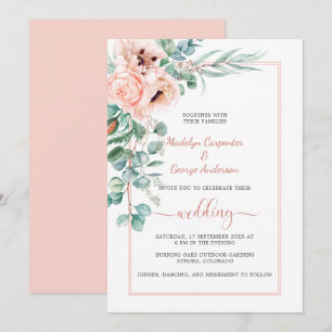 Blush Pink Ivory Poppies and Peonies Frame Wedding Invitation