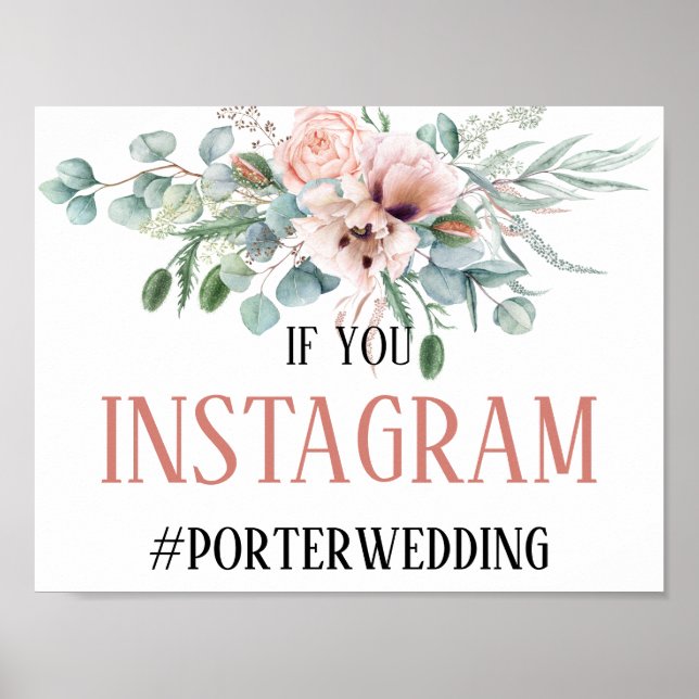 Blush Pink & Ivory Poppies Instagram Wedding Sign (Front)