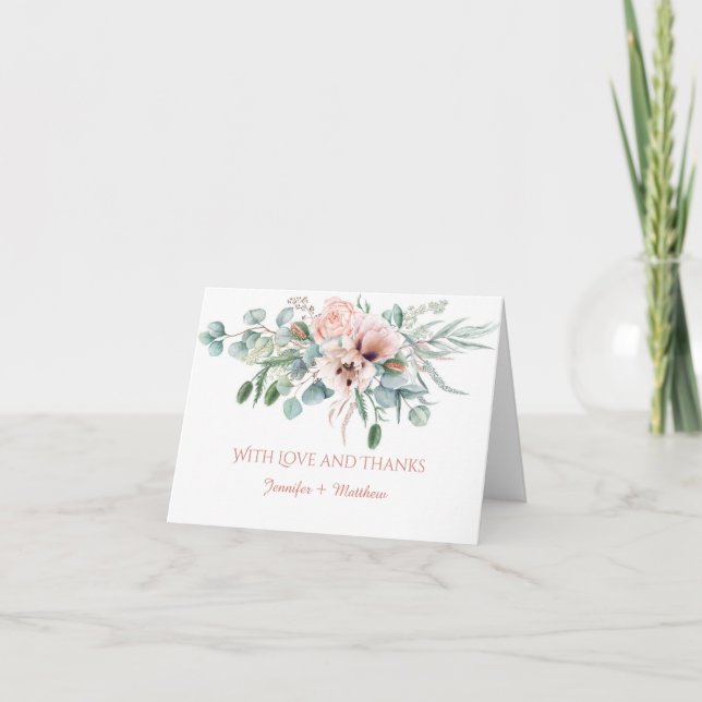 Blush Pink Ivory Poppies Peonies Floral Thank You Card (Front)
