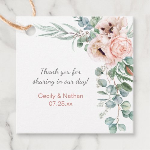 Blush Pink Ivory Poppies Peonies Wedding Gift Favor Tags